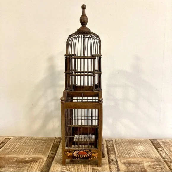 Leaning Birdcage Wooden and Wire Vintage Birdcage Poor Shape - Picture 4 of 16